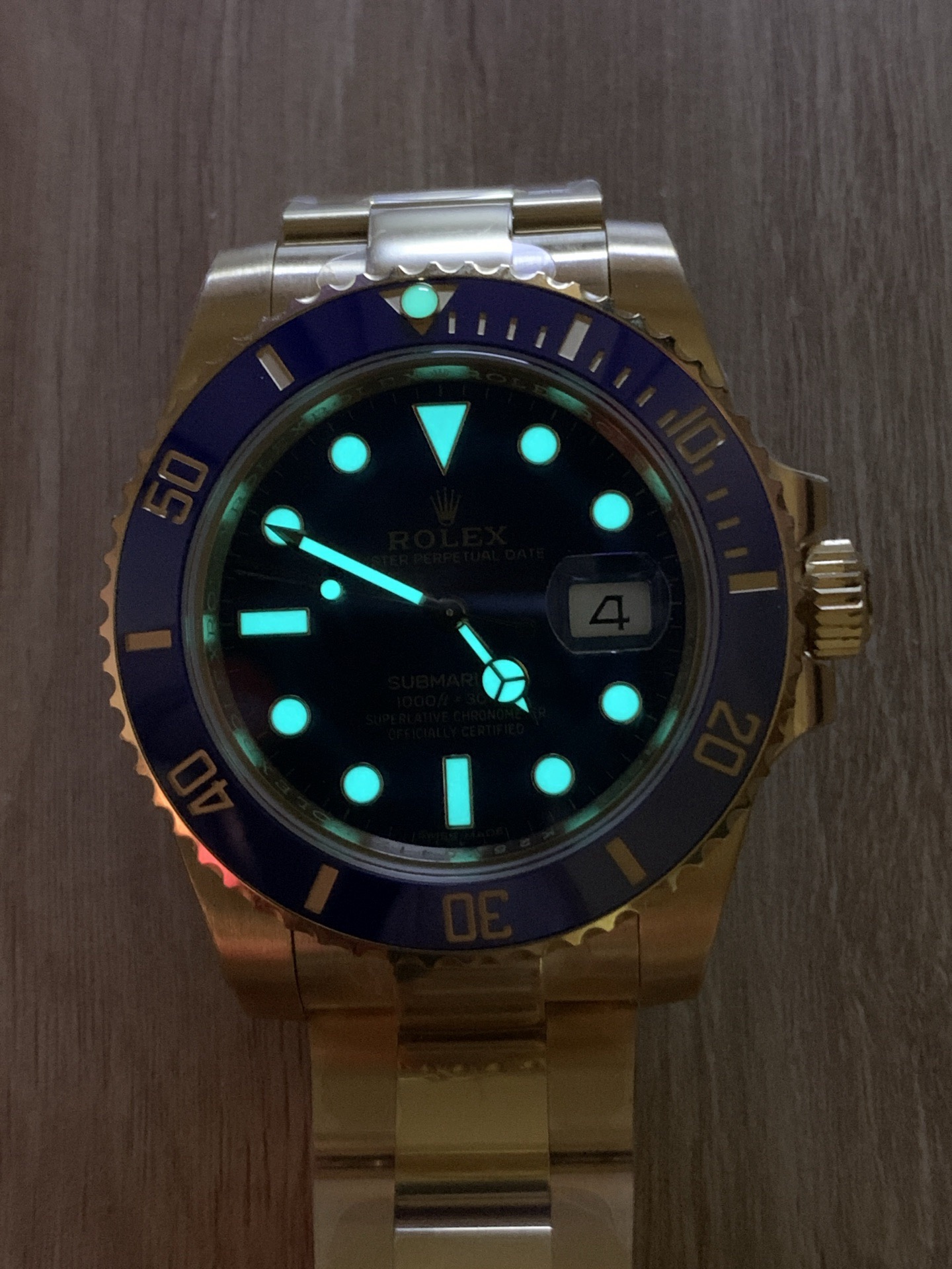 all-gold "Blue Submariner" (Ref. 3235 movement) featuring the latest-version green bezel - Image 2