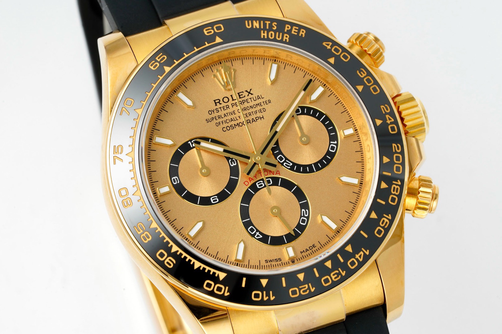 Rolex Cosmograph Daytona 18K Gold Plated Automatic Chronograph Watch Rubber Strap - Image 2