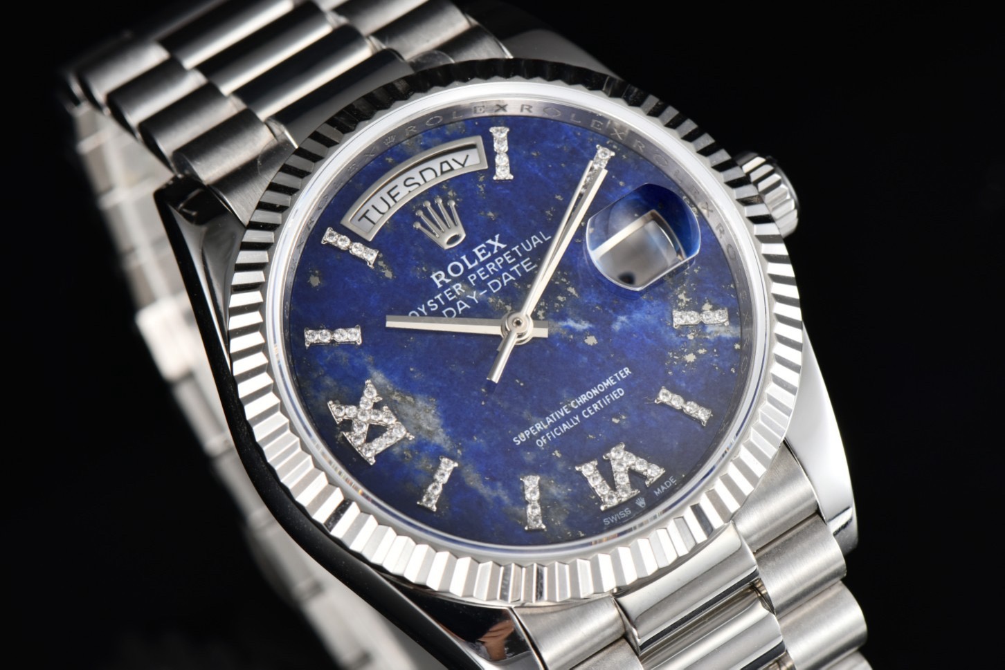 Rolex Day-Date 36 Hidden 6 Diamond Roman Markers | CS Factory Natural Gemstone Dial - Image 4