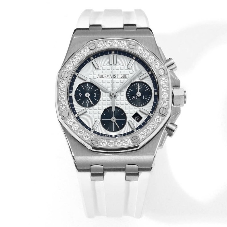 Audemars Piguet Royal Oak 37mm Ladies Automatic Chronograph Watch, Diamond Bezel Rubber