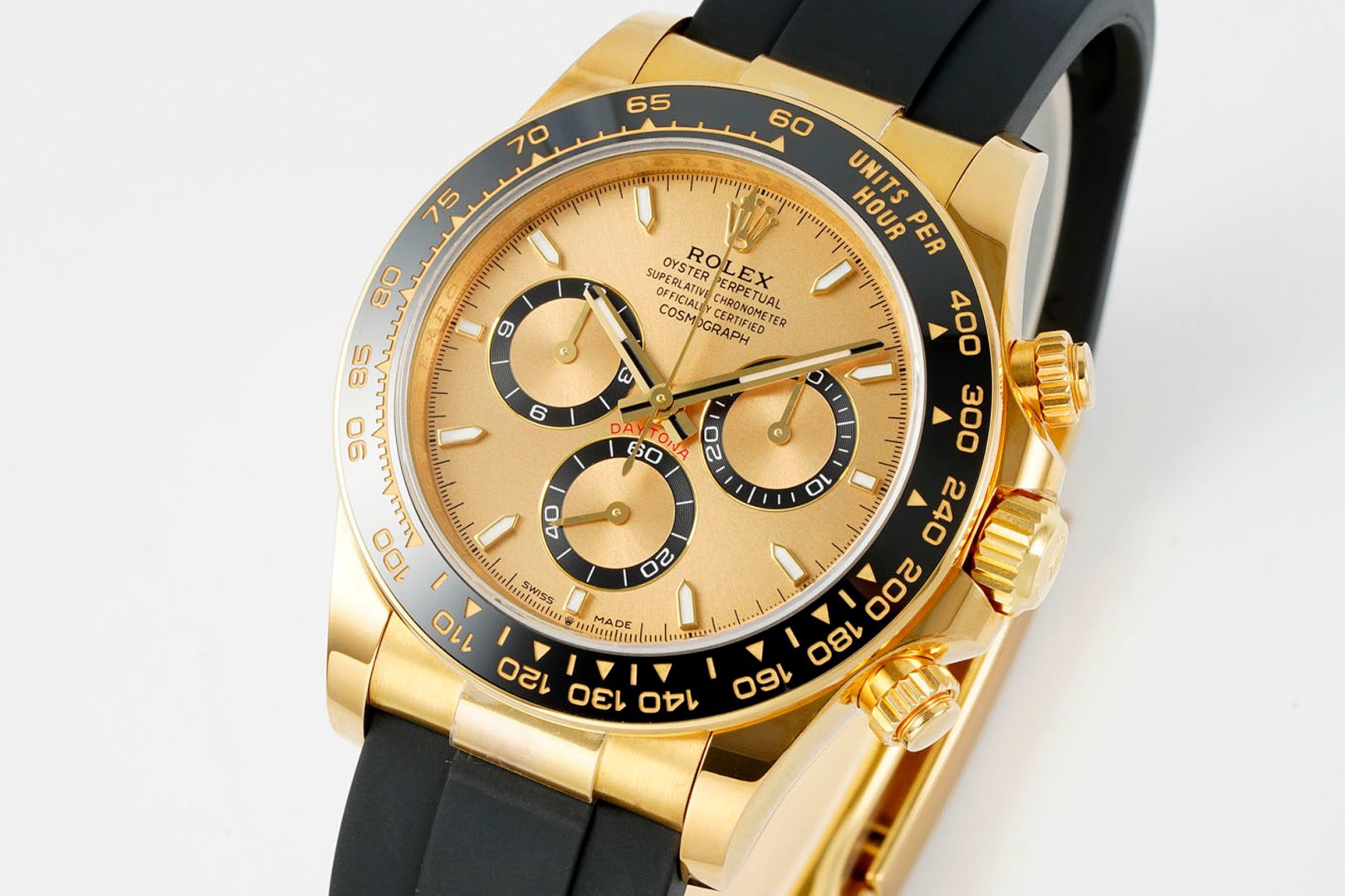 Rolex Cosmograph Daytona 18K Gold Plated Automatic Chronograph Watch Rubber Strap - Image 3