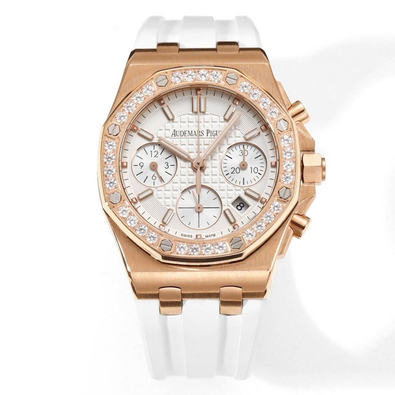 Audemars Piguet Royal Oak 37mm Ladies Automatic Chronograph Watch, Diamond Bezel Rubber